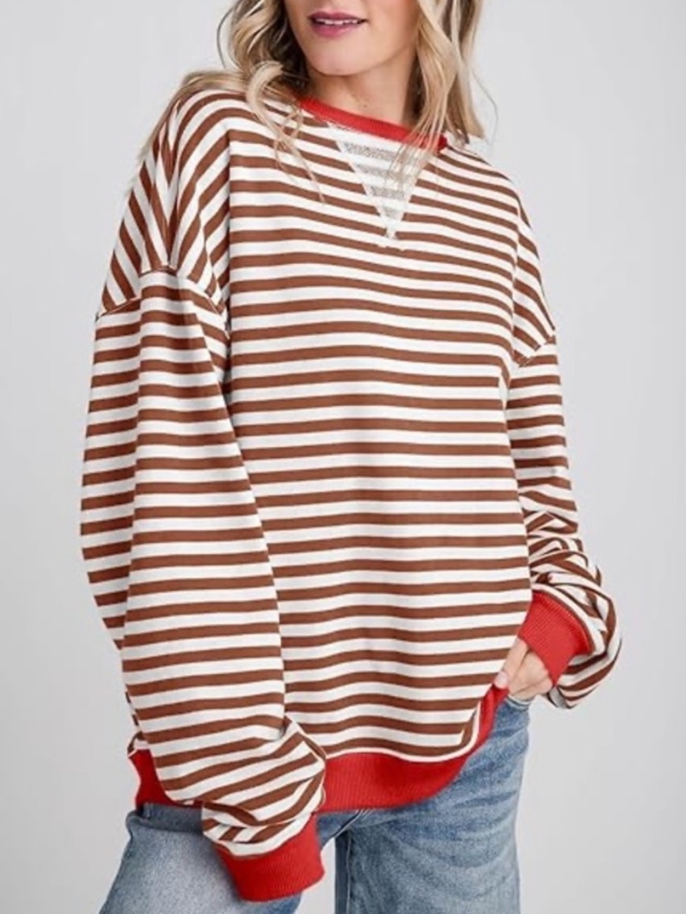 Free People Classic Striped Oversized Crewneck Size Large